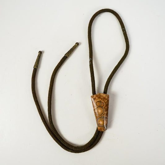 Orbicular Jasper Stone Bolo Tie Abstract Shape Brown Cord