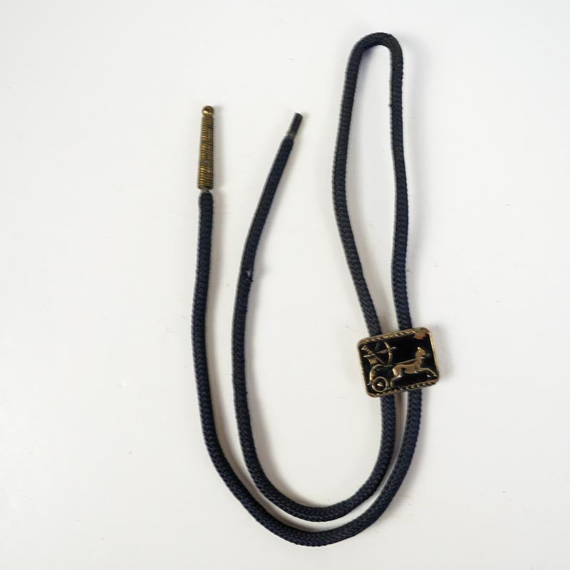 Roman Chariot Horse Bolo Tie Black & Gold Nylon Tie 1970s