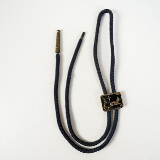 Roman Chariot Horse Bolo Tie Black & Gold Nylon Tie 1970s