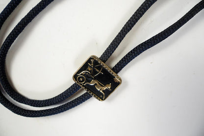 Roman Chariot Horse Bolo Tie Black & Gold Nylon Tie 1970s