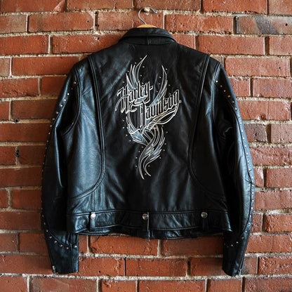 Woman’s Harley Davidson Black Leather Jacket with Embroidery Womens Petite Large
