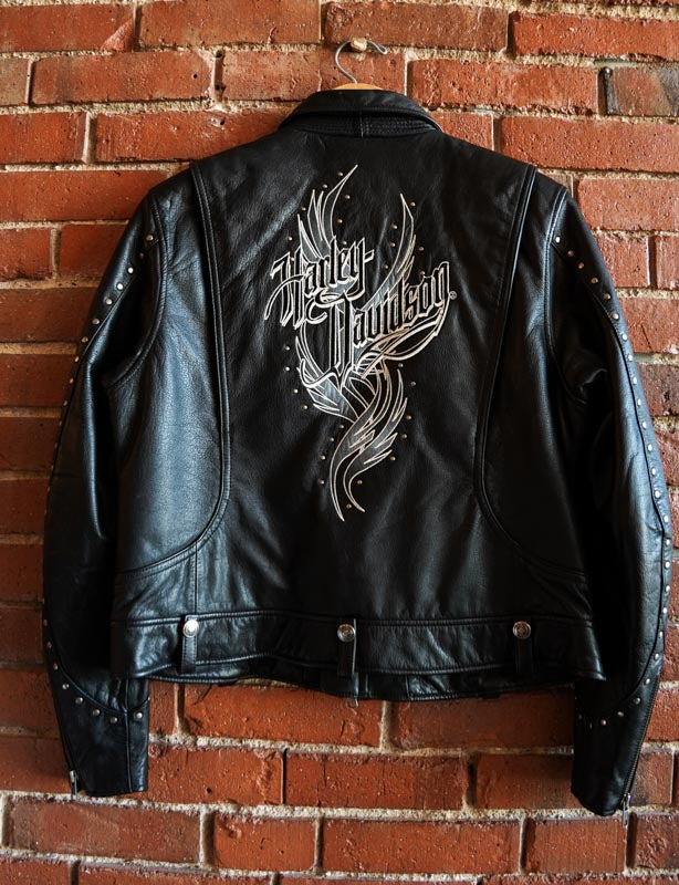 Woman’s Harley Davidson Black Leather Jacket with Embroidery Womens Petite Large