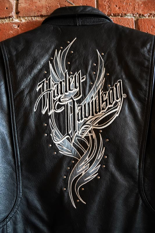 Woman’s Harley Davidson Black Leather Jacket with Embroidery Womens Petite Large