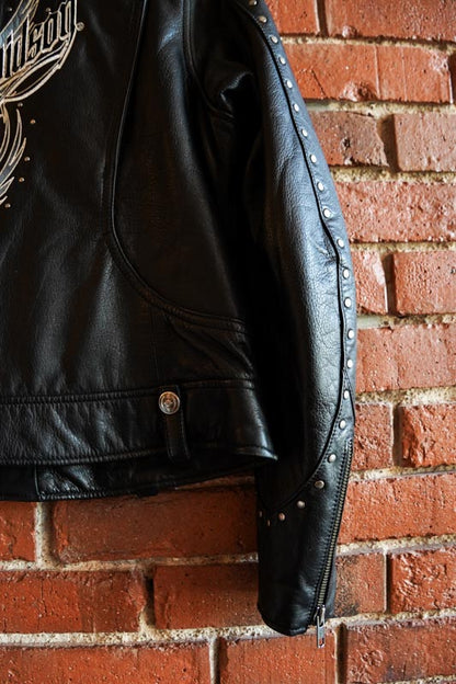 Woman’s Harley Davidson Black Leather Jacket with Embroidery Womens Petite Large