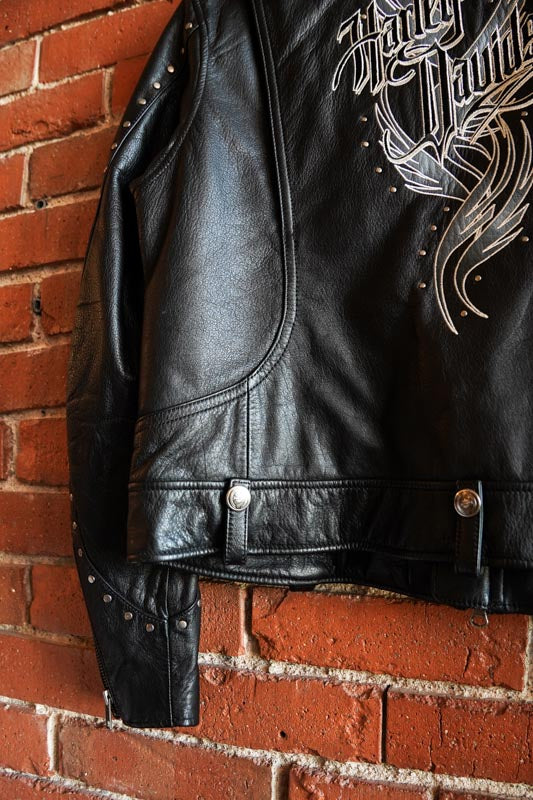 Woman’s Harley Davidson Black Leather Jacket with Embroidery Womens Petite Large