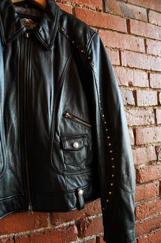 Woman’s Harley Davidson Black Leather Jacket with Embroidery Womens Petite Large