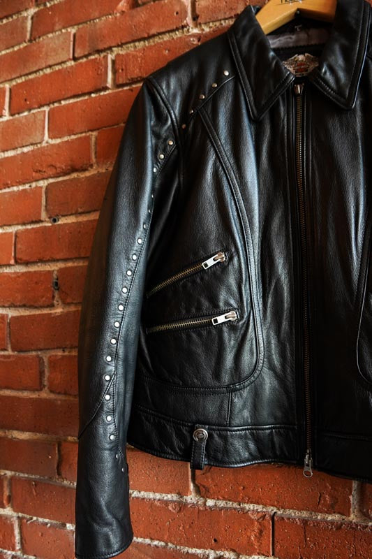Woman’s Harley Davidson Black Leather Jacket with Embroidery Womens Petite Large