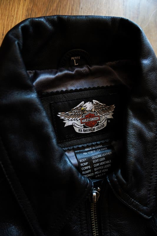 Woman’s Harley Davidson Black Leather Jacket with Embroidery Womens Petite Large