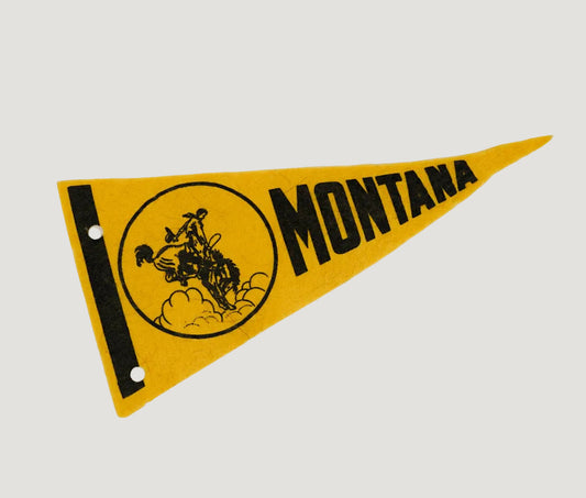 Montana Pennant State Souvenir Cowboy Horse Bucking Felt Flag Yellow/Black