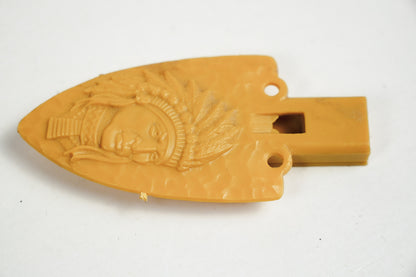 P.F. Flyers Arrowhead Whistle 1960s Indian Chief Head Yellow Plastic Whistle