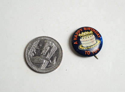 Vintage Happy Birthday Tin Lithograph Button Pin Wm.H. Dietz Chicago .75in