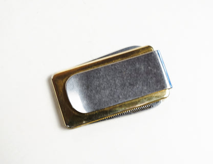 Gold Toned Bear Inlay Money Clip Pocket Knife Fingernail File