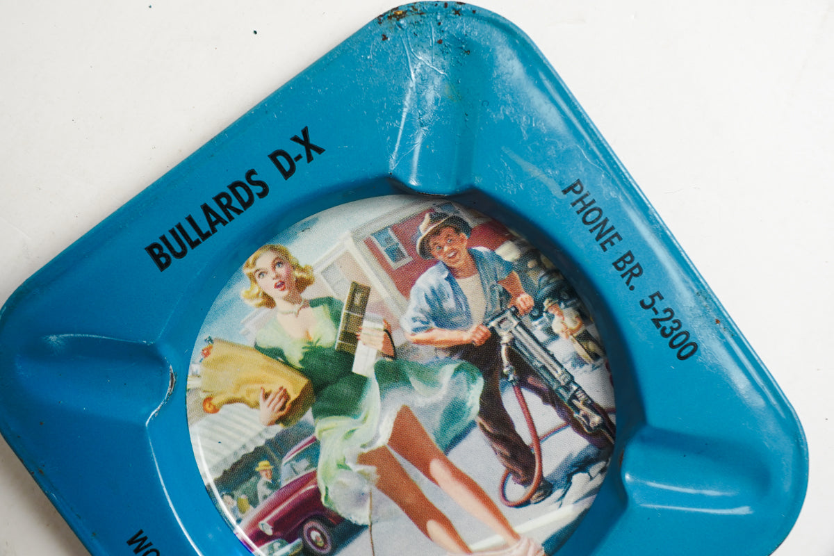 Dullards DX Pinup Girl Ogden, Iowa Blue Metal Square Ashtray