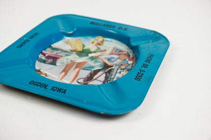 Dullards DX Pinup Girl Ogden, Iowa Blue Metal Square Ashtray