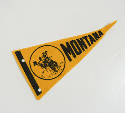 Montana Pennant State Souvenir Cowboy Horse Bucking Felt Flag Yellow/Black
