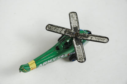1950s ND Tin Lithograph Toy Green Helicopter "Army" Nakamura Japan Rolling
