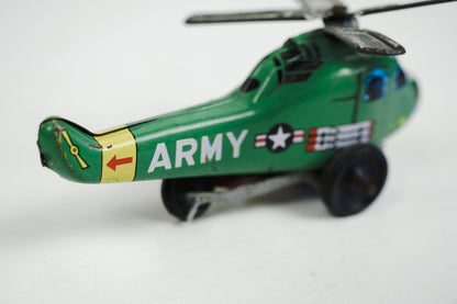 1950s ND Tin Lithograph Toy Green Helicopter "Army" Nakamura Japan Rolling