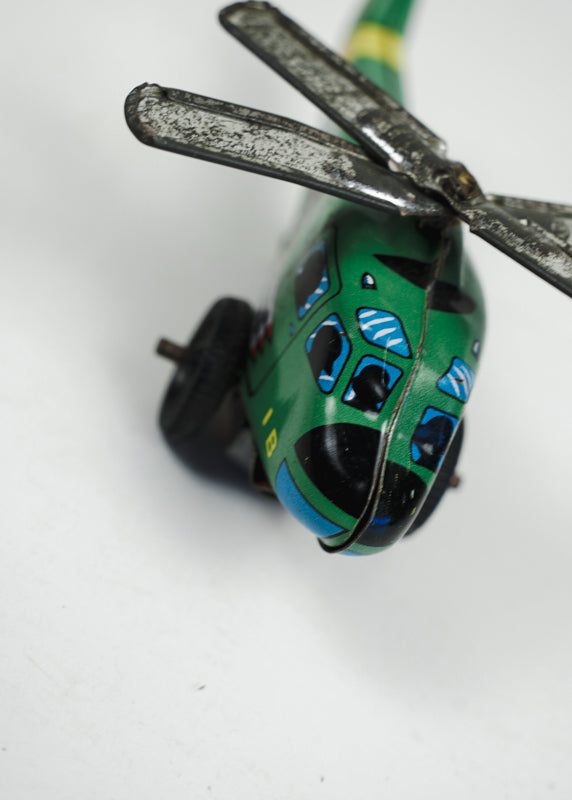 1950s ND Tin Lithograph Toy Green Helicopter "Army" Nakamura Japan Rolling