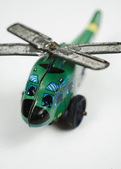 1950s ND Tin Lithograph Toy Green Helicopter "Army" Nakamura Japan Rolling