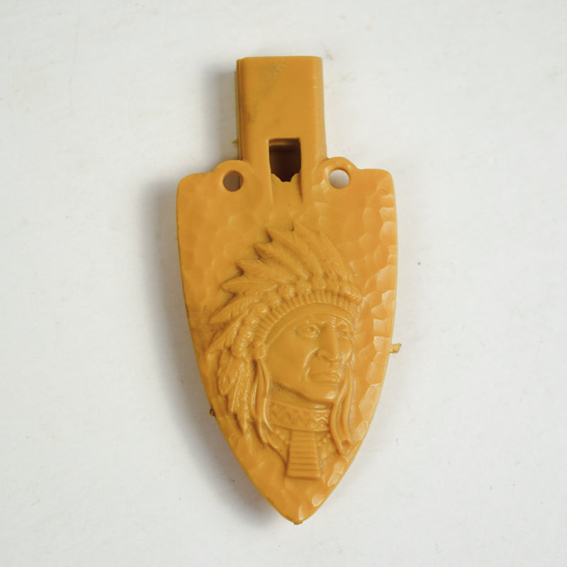 P.F. Flyers Arrowhead Whistle 1960s Indian Chief Head Yellow Plastic Whistle