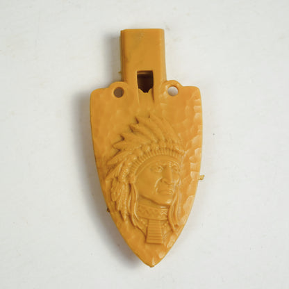 P.F. Flyers Arrowhead Whistle 1960s Indian Chief Head Yellow Plastic Whistle
