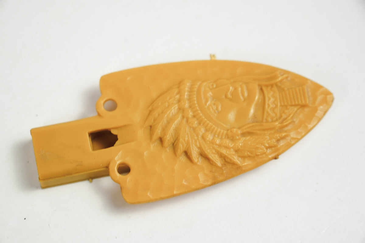 P.F. Flyers Arrowhead Whistle 1960s Indian Chief Head Yellow Plastic Whistle