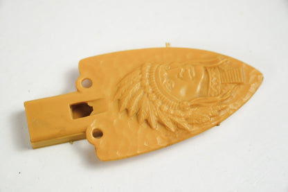 P.F. Flyers Arrowhead Whistle 1960s Indian Chief Head Yellow Plastic Whistle