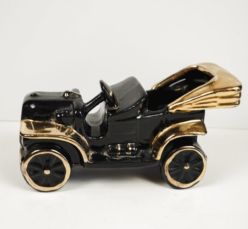 Vintage Mid-Century Ceramic Ford Model T Car Black & Gold  Pottery Planter