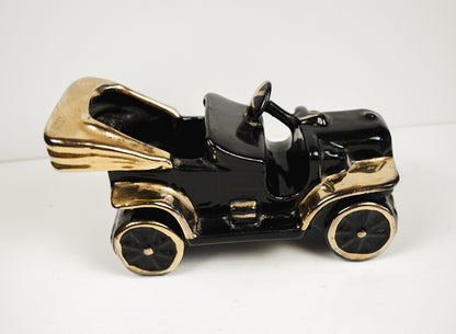 Vintage Mid-Century Ceramic Ford Model T Car Black & Gold  Pottery Planter
