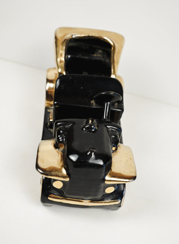 Vintage Mid-Century Ceramic Ford Model T Car Black & Gold  Pottery Planter