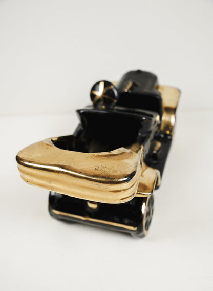 Vintage Mid-Century Ceramic Ford Model T Car Black & Gold  Pottery Planter