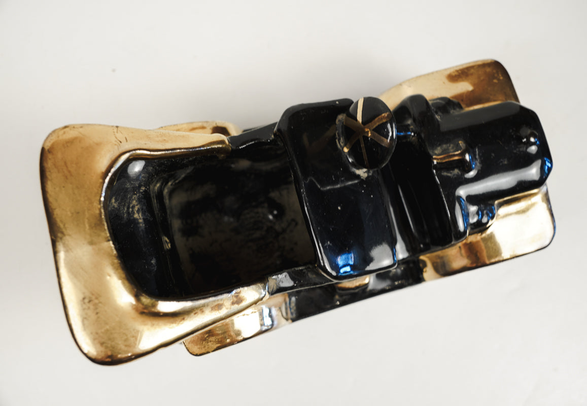 Vintage Mid-Century Ceramic Ford Model T Car Black & Gold  Pottery Planter
