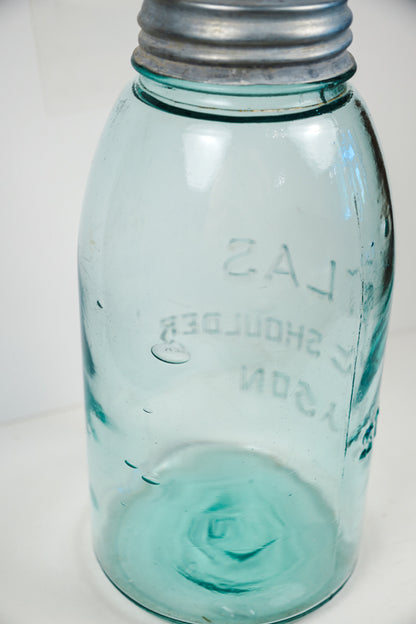 Vtg Atlas Strong Shoulder Blue Mason Canning Jar 64oz Half-Gallon Ball Zinc Lid