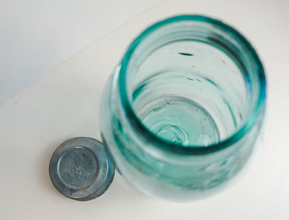 Vtg Atlas Strong Shoulder Blue Mason Canning Jar 64oz Half-Gallon Ball Zinc Lid