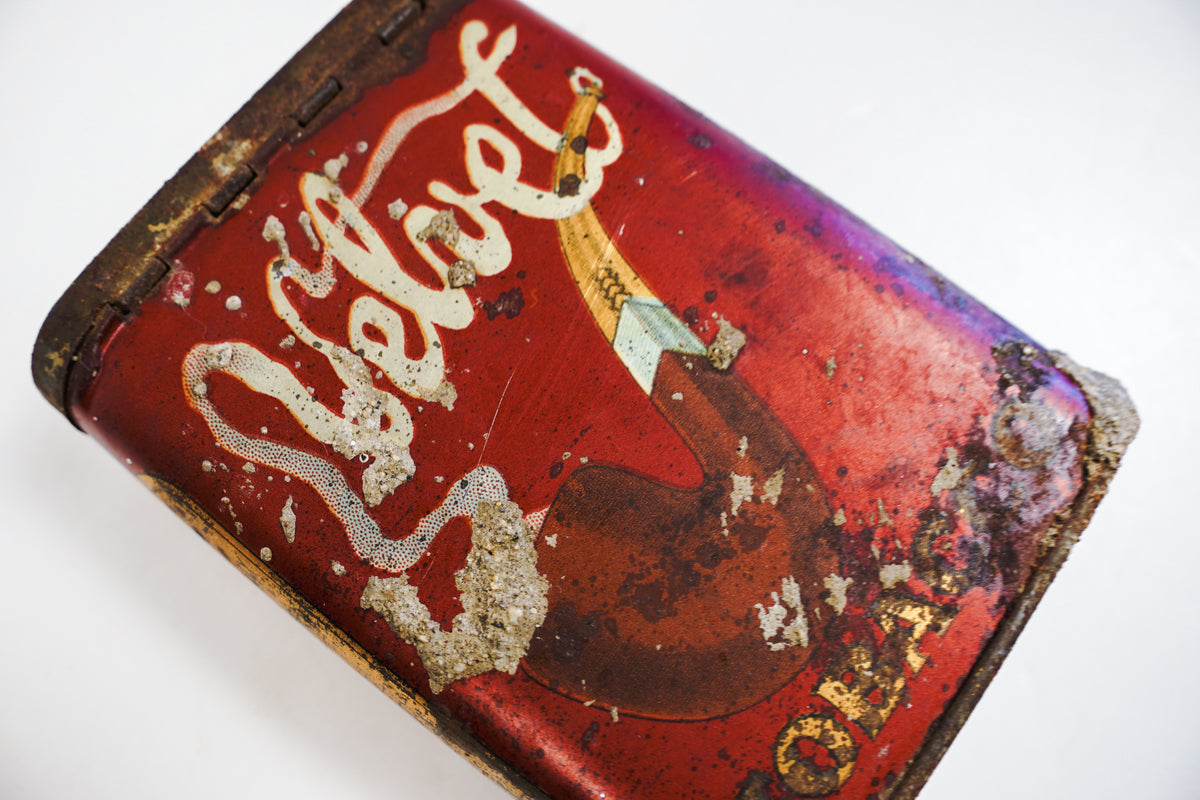 Early Velvet Tobacco Red Tin Vertical Pocket Pipe Tobacco Can Empty