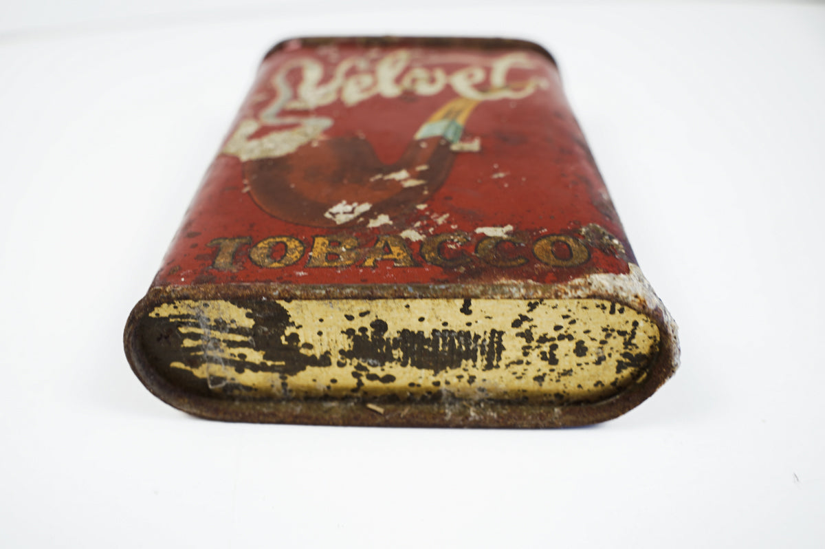 Early Velvet Tobacco Red Tin Vertical Pocket Pipe Tobacco Can Empty