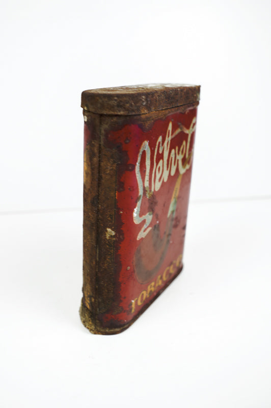 Early Velvet Tobacco Red Tin Vertical Pocket Pipe Tobacco Can Empty