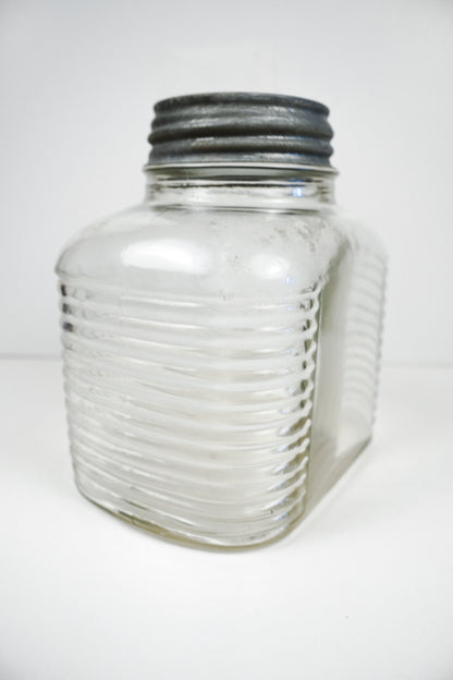 Hazel Atlas 5427 Ribbed Glass Coffee Jar With Ball Zinc Lid