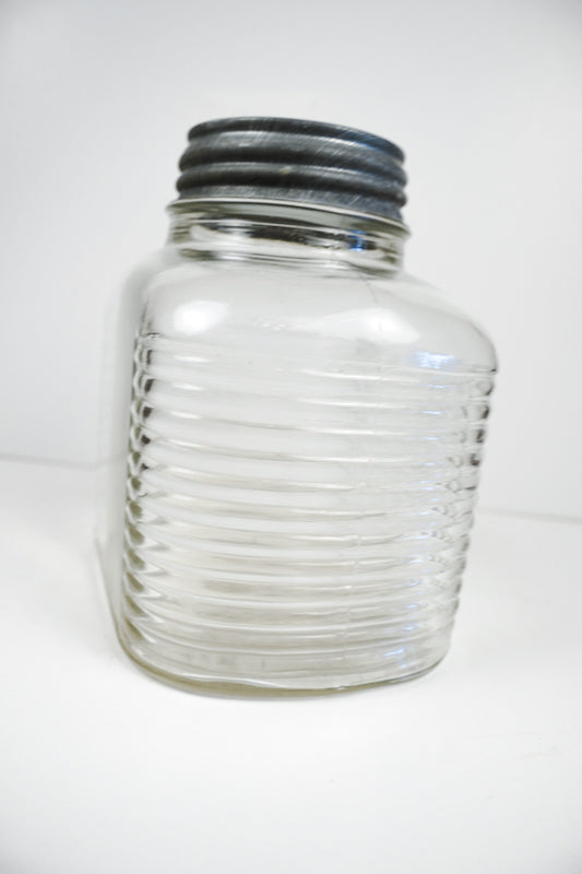 Hazel Atlas 5427 Ribbed Glass Coffee Jar With Ball Zinc Lid