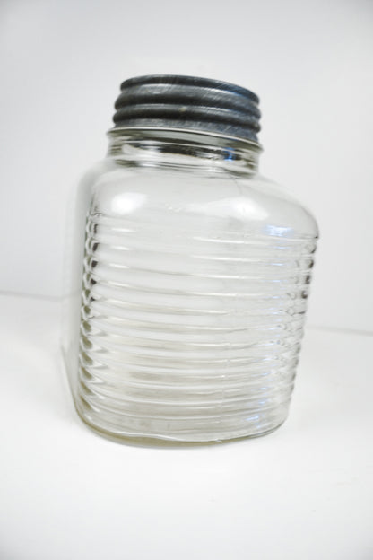 Hazel Atlas 5427 Ribbed Glass Coffee Jar With Ball Zinc Lid