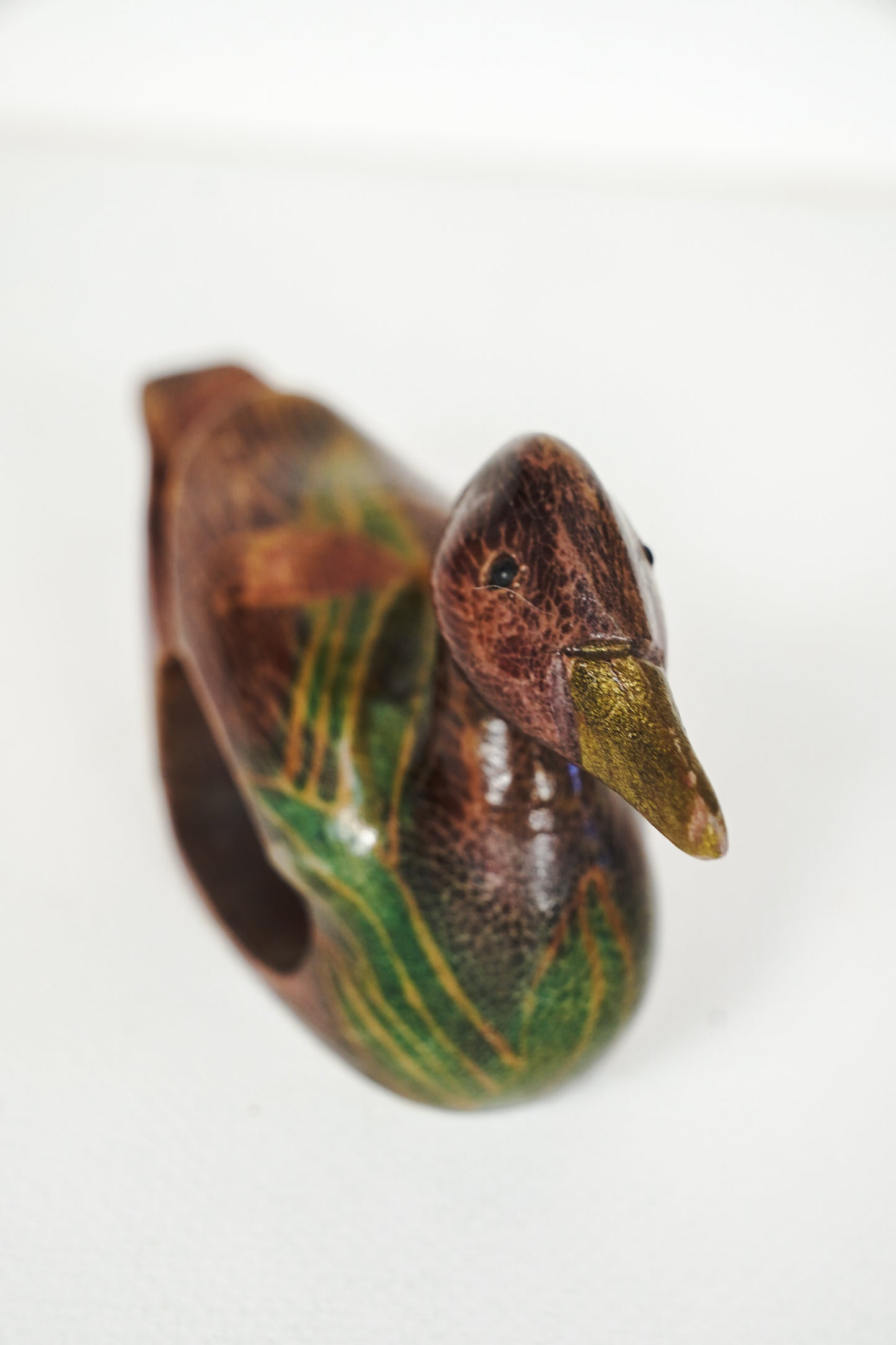 Vintage Hand Painted Carved Wooden Duck Decoy Napkin Ring Holder