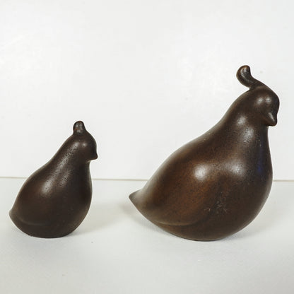Duncan Modern MCM Set Of 2 Ceramic Mold Brown Quail Figurines Pottery Hen & Chick