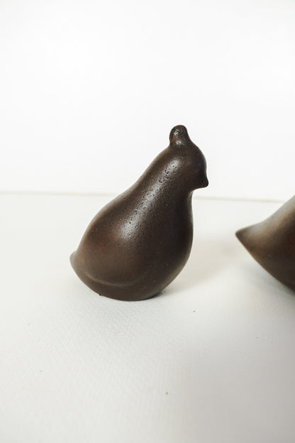 Duncan Modern MCM Set Of 2 Ceramic Mold Brown Quail Figurines Pottery Hen & Chick