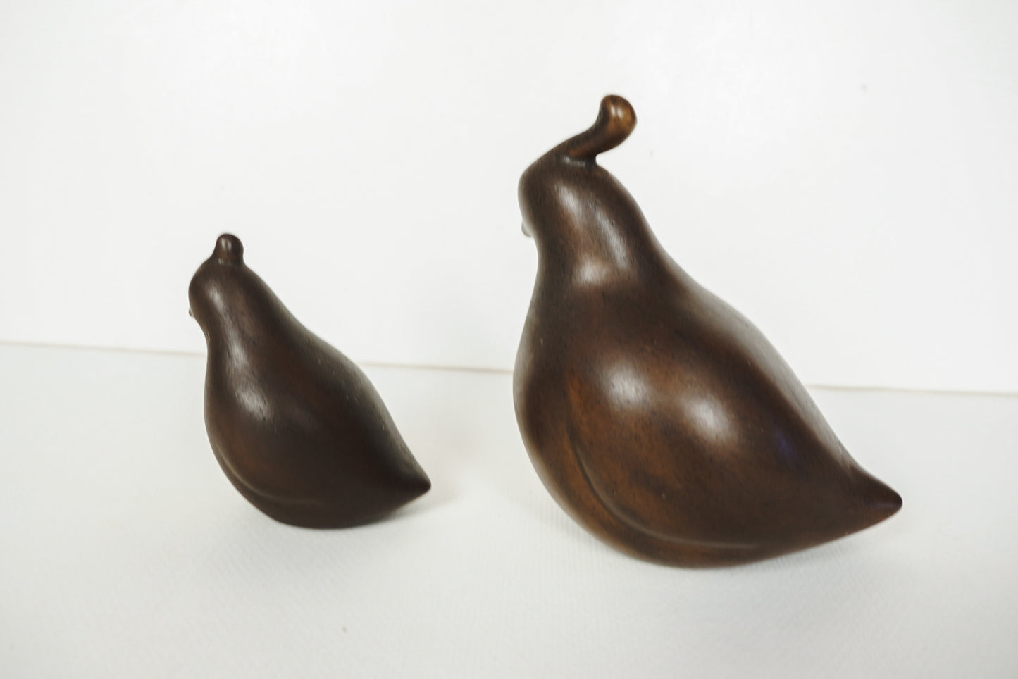 Duncan Modern MCM Set Of 2 Ceramic Mold Brown Quail Figurines Pottery Hen & Chick