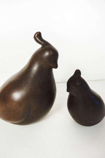 Duncan Modern MCM Set Of 2 Ceramic Mold Brown Quail Figurines Pottery Hen & Chick