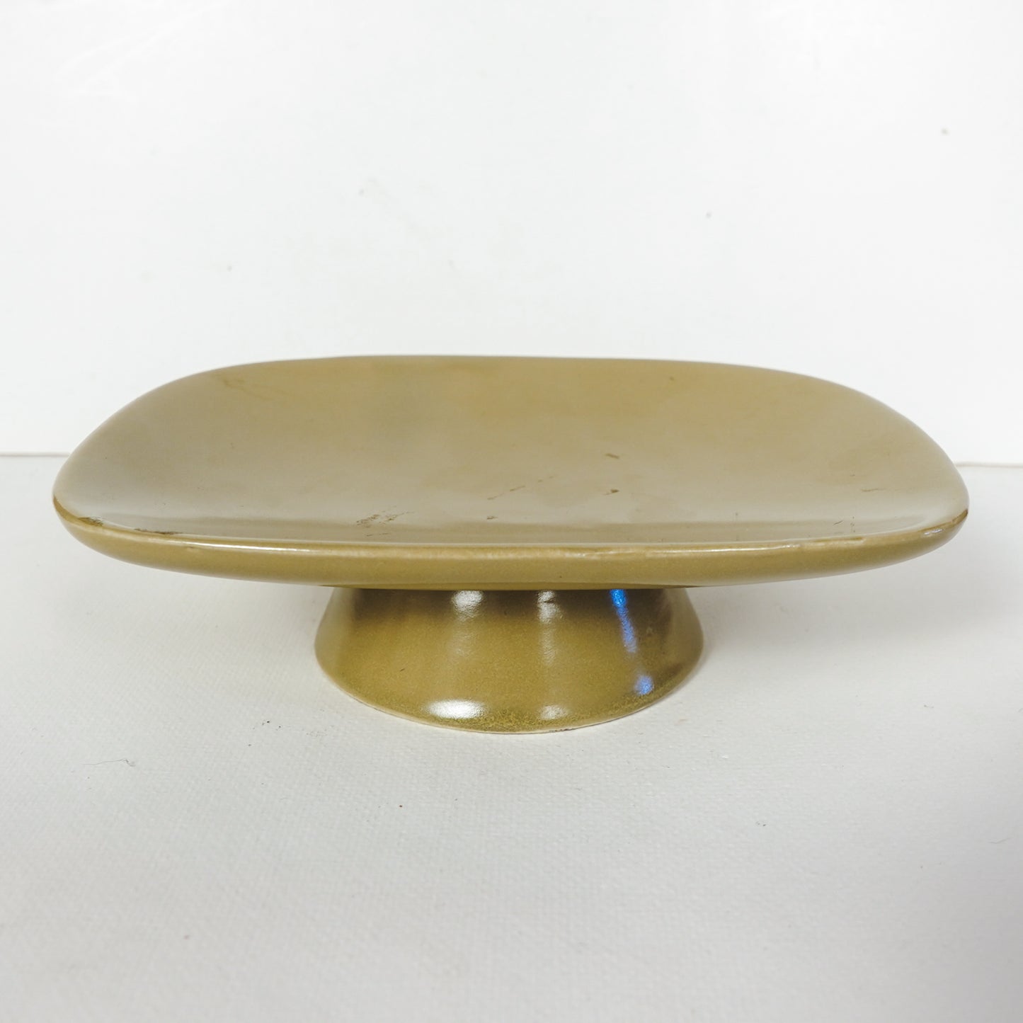 Vintage Hull Pottery Greenish Yellow Pedestal Tray Dish USA F28 6in