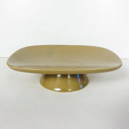 Vintage Hull Pottery Greenish Yellow Pedestal Tray Dish USA F28 6in