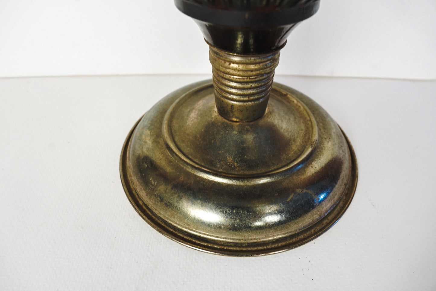 Vintage Amber Glass & Brass Oil Lamp Base Only Stained Glass Style Hong Kong