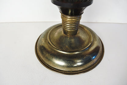 Vintage Amber Glass & Brass Oil Lamp Base Only Stained Glass Style Hong Kong