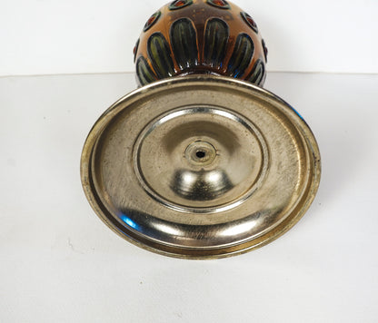 Vintage Amber Glass & Brass Oil Lamp Base Only Stained Glass Style Hong Kong